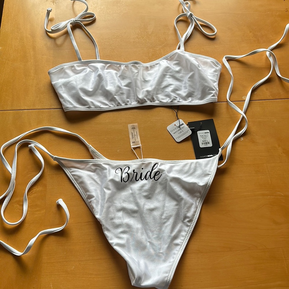 White bride string bikini set size large, fashion nova
